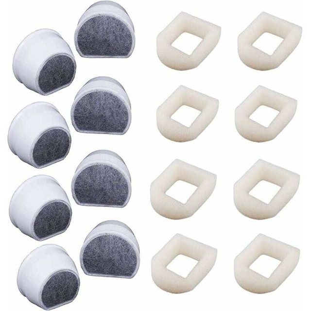 Paquete de 16 prefiltros de espuma y filtro de carbón Compatible con PetSafe Drinkwell Fountain INOX 360 Avalon Pagoda Seascape y Sedona Fountains, Filtro para fuente de agua para perros y gatos