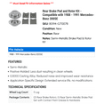 thumbnail image 2 of Rear Brake Pad and Rotor Kit - Compatible with 1988 - 1991 Mercedes-Benz 300SE 1989 1990, 2 of 2