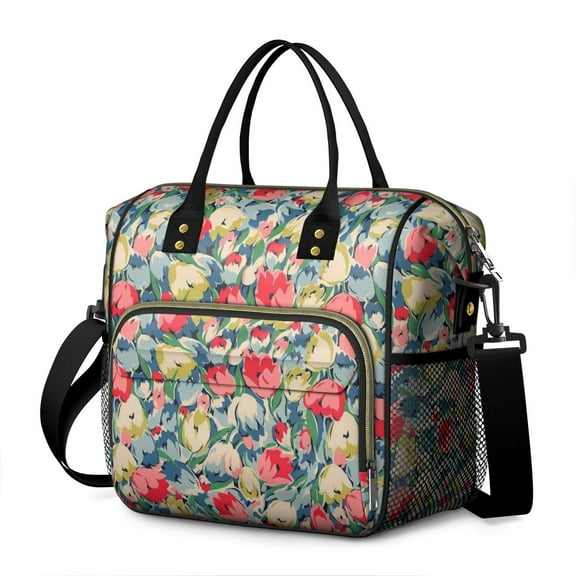 OBREWU Pioneer Flower Womens Lunch Box for Work,Insulated Large Pioneer Flower Lunch Bag for Women,Loncheras Para Mujer,Leakproof Adult Lunch Bag for Work,Beach,Travel,Picnic,Camping