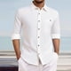 thumbnail image 1 of pstuiky camisas de manga larga para hombre, Camisa tipo cárdigan de manga larga con botones y bolsillos informales de color liso para hombre tops de invierno para hombre m, 1 of 8