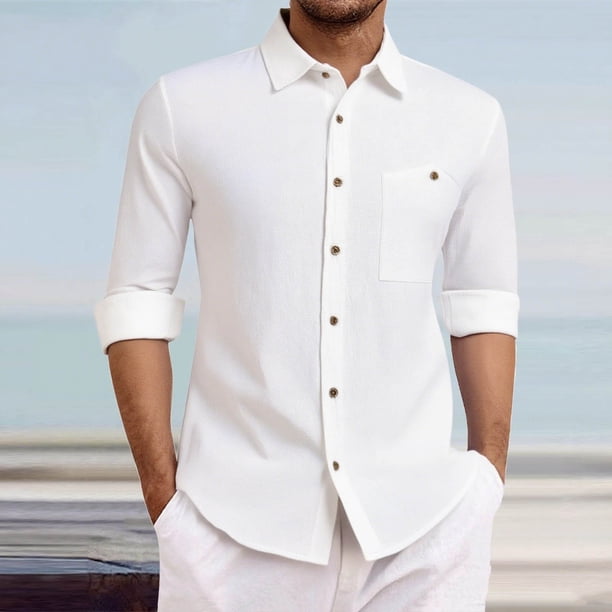 pstuiky camisa de manga larga para hombre, Camisa tipo cárdigan de manga larga con botones y bolsillos informales de color liso para hombre Tops de talla grande para hombre s