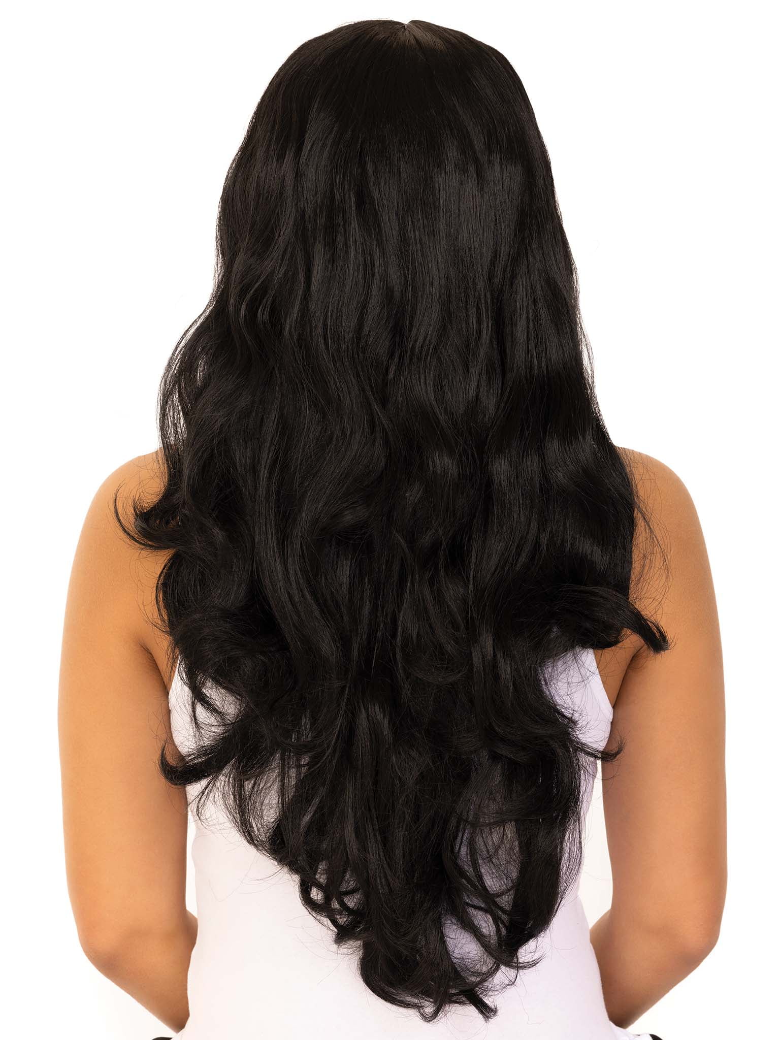 Long Wavy Costume Wig with off Center Part, Black, for Adults, by Wonderland Costume