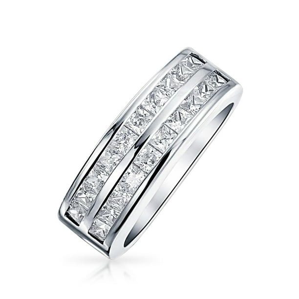 Bling Jewelry Two Row Cubic Zirconia Channel Set Princess Cut AAA CZ