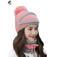thumbnail image 2 of PULLIMORE Womens Winter Beanie Hats Knitted Scarf Set Pompom Fleece Lined Cap with Face Mask (Pink), 2 of 8