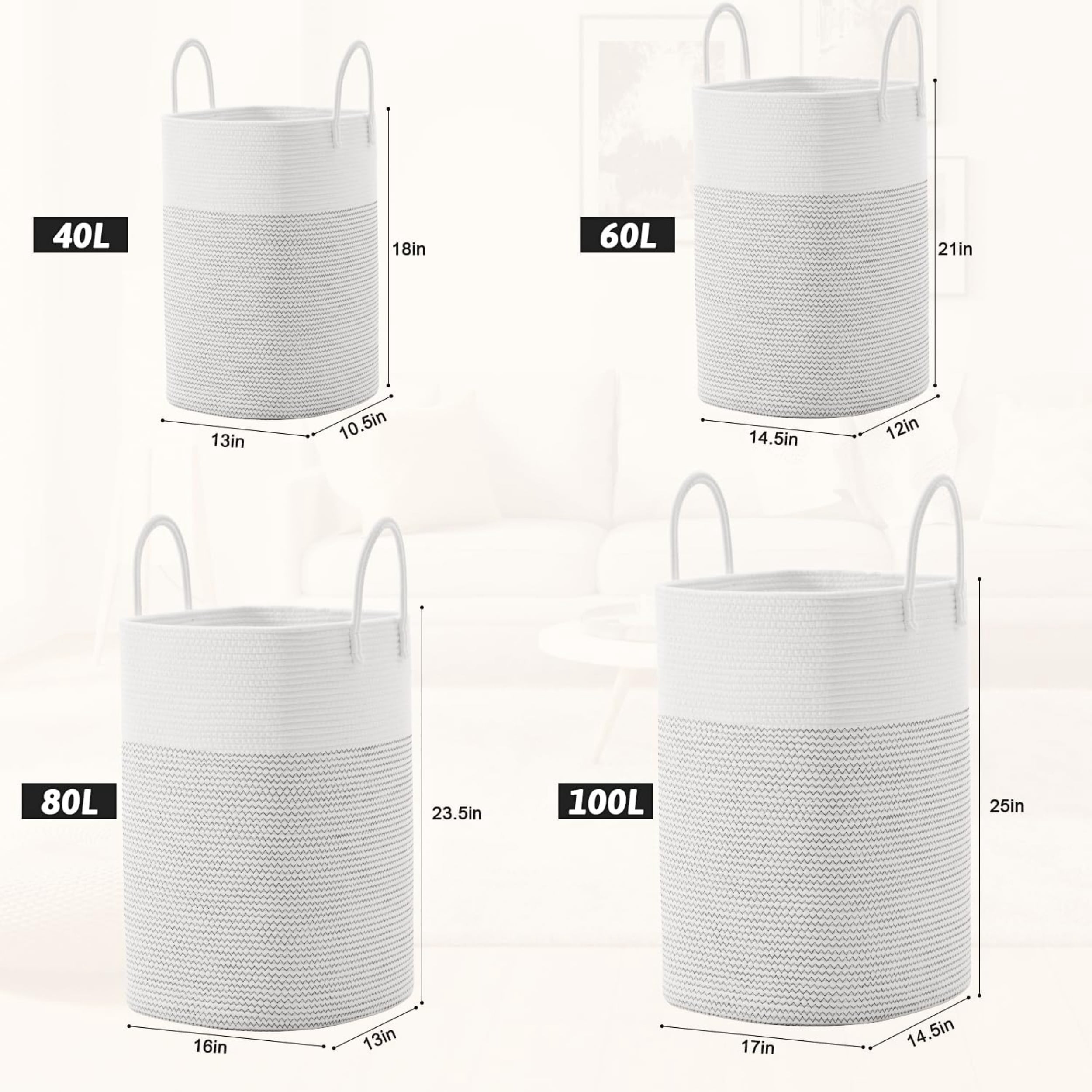 Laundry Basket, Woven Cotton Rope Laundry Hamper, Versatile Storage for Dirty Clothes, Baby Toys, and Blankets in Bathroom, Nursery, and Living Room