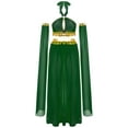 thumbnail image 4 of Lejafay Women Belly Dance Performance Dress Self-tie Halter Crop Top With Built-in Briefs Chiffon Skirt and Sleeves Green XL, 4 of 7