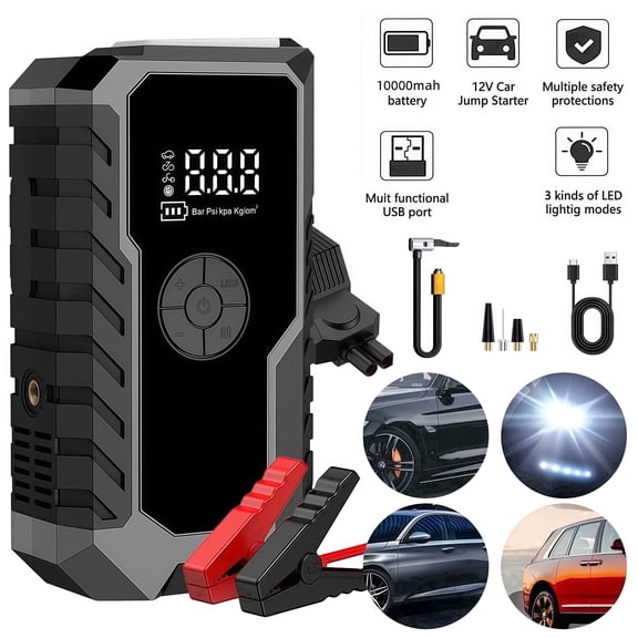 5000A Car Battery Jump Starter(for All Gas or up to 12L Diesel) Powerful Car Jump Starter with Dual USB Quick Charge and DC Output,12V Jump Pack with Built-in LED Bright Light