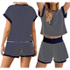 thumbnail image 2 of Conjunto de 2 Piezas de Verano para Mujer, Camiseta de Corta A Rayas y Pantalones Cortos, Conjunto A Juego, Azul Marino, Talla M, 2 of 6