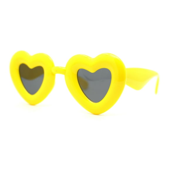 Womens Bubbly Bloated Round Balloon Heart Plastic Sunglasses Yellow - Black