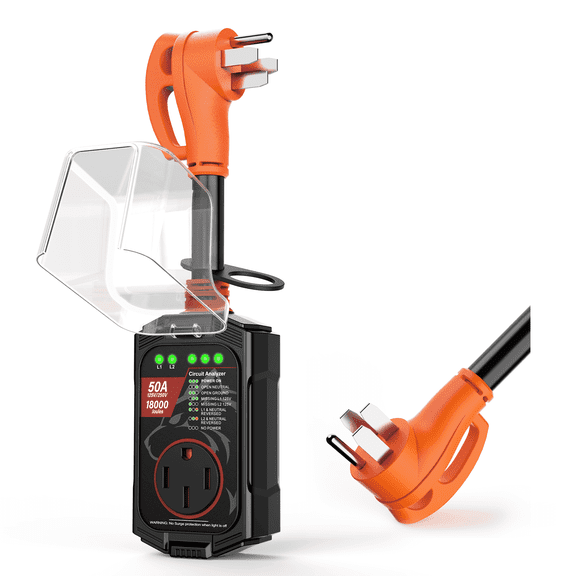 Vehiker RV Surge Protector 50 Amp, 𝟐𝟎𝟐𝟔 𝐍𝐞𝐰 𝐔𝐩𝐠𝐫𝐚𝐝𝐞𝐝 Power Surge Protector Strip with 18000 Joules Circuit Analyzer, IP68 Waterproof
