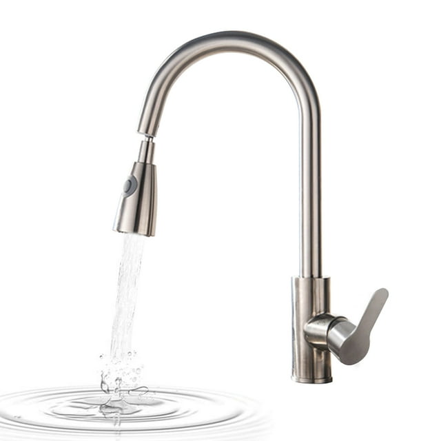 Amdohai Robinets de Cuisine Rétractables avec 2 Modes de Pulvérisation, Robinets de Lavabo de Salle de Bain à Arc Haut, Pulvérisateur Rétractable, Finition Nickel Brossé, Robinet Pivotant à 360 Degrés