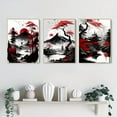 thumbnail image 2 of Three Vintage Japanese Landscape Wall Art Prints - Suitable for Living Room and Bedroom Decoration Black and Red Ink Posters - Frameless, 2 of 7