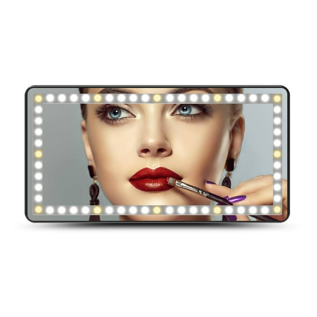 Espejo de tocador para visera de coche, espejo de maquillaje para coche con luces LED, 3 modos de luz, regulable, recargable, espejo retrovisor para coche y camión, espejo cosmético
