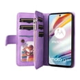 thumbnail image 3 of Multifunctional Case for Motorola Moto G60,Card Slots[RFID Blocking],Durable Flip Folio Kickstand Magnetic Closure Leather Zipper Wallet Wrist Strap Shockproof Case for Motorola Moto G60, Purple, 3 of 12