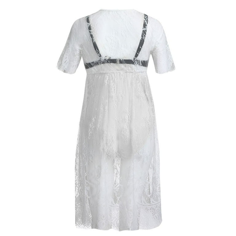 chinese dress ladies Comfy Lace Short Maternity Dress with Sleeves, Pink / 2XL main image 0