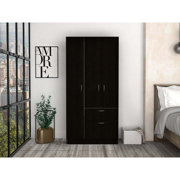 Miekor Furniture Primavera Armoire, Double Door Cabinets, One Drawer, Metal Rod, Five Shelves -Black / White B5A2289