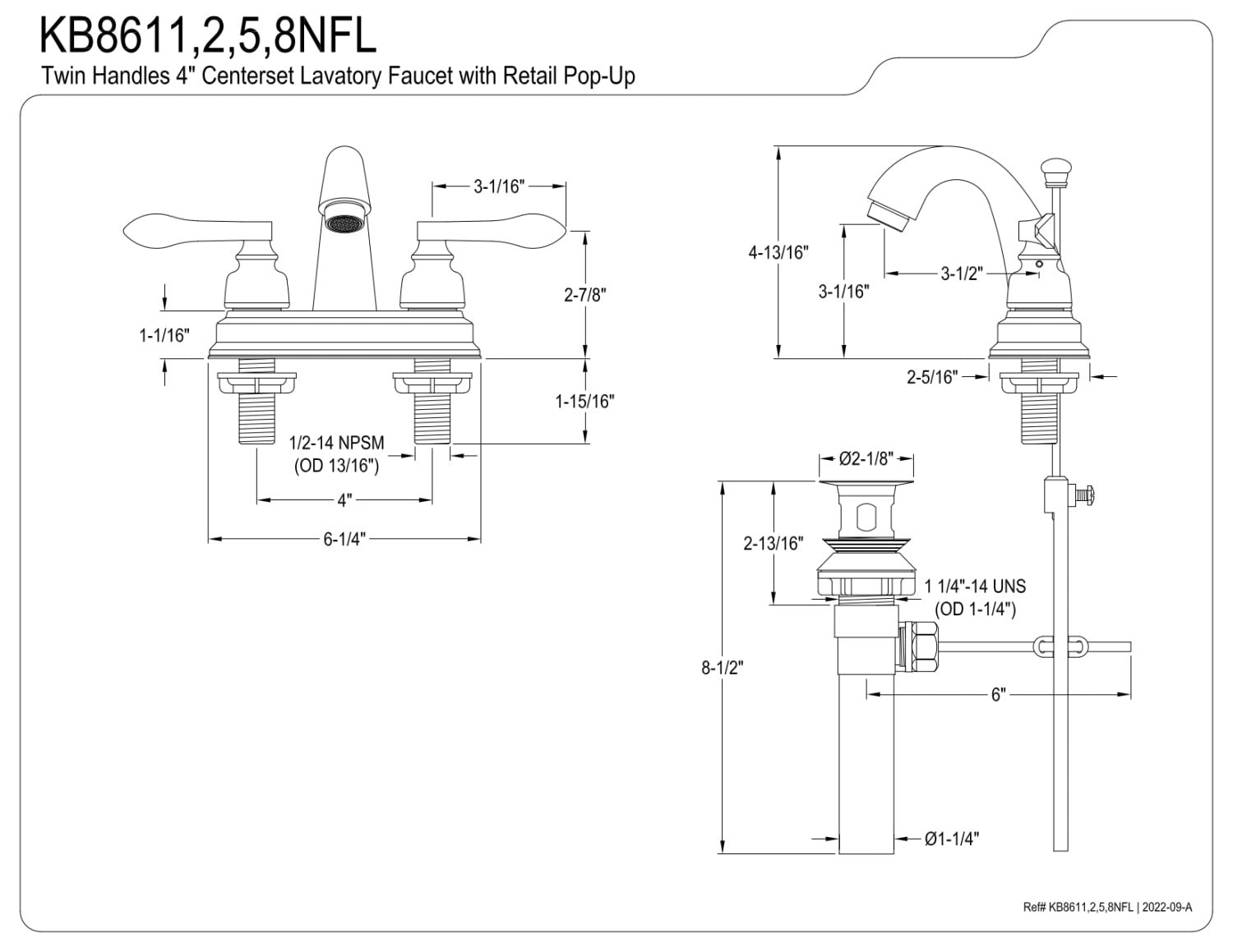 Kingston Brass KB8615NFL 4 in. Centerset Bathroom Faucet, Oil Rubbed Bronze
