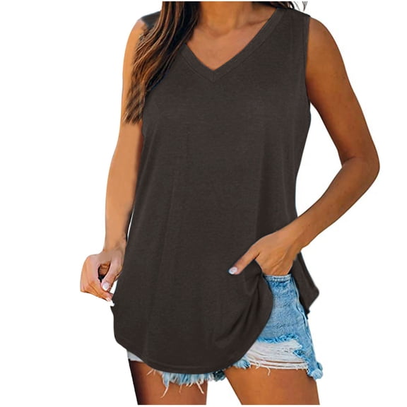 Womens Tank Tops V Neck Basic Solid Color Casual Flowy Summer Sleeveless