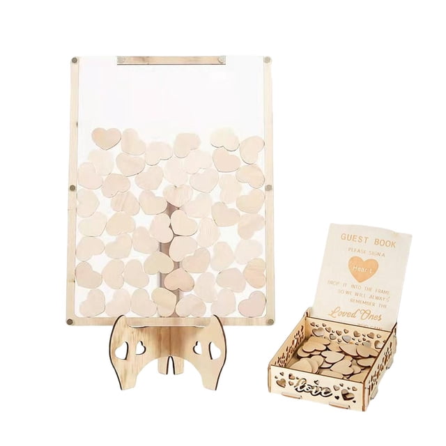 Cateissary Libro de invitados de boda Drop Box Decoración rústica para aniversario Pink Heart Artesanía Rectángulo