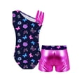 thumbnail image 2 of YEAHDOR Kids Girls Bronzing Ballet Dance Set Asymmetrical Shoulder Leotard with Metallic Shorts Gymnastics Suit Outfit, 2 of 7