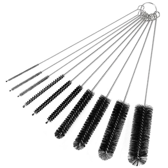 SSKDBFJG Bottle Cleaning Brushes, 8 Inch Nylon Tube Brush Set, Cleaner for Narrow Neck Bottles Cups with Hook, Set of 10pcs, Black