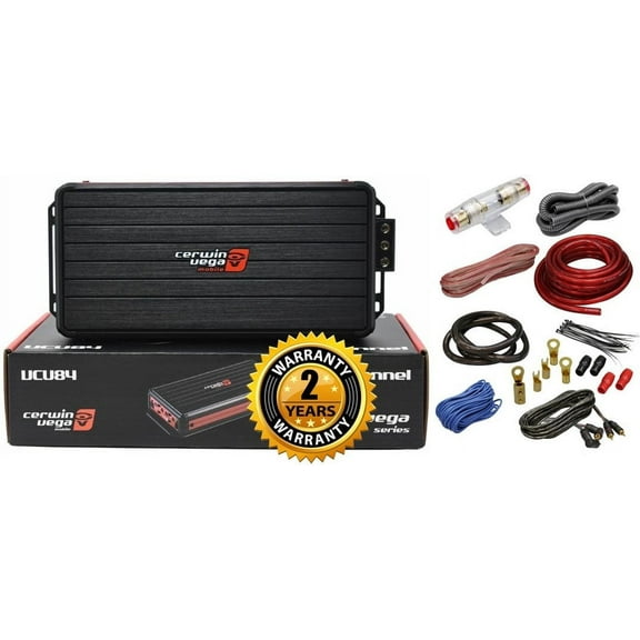 Cerwin Vega VCU84 1200 Watts Class D Marine Amplifier with Remote Bass Knob Control   4gauge Amp Kit