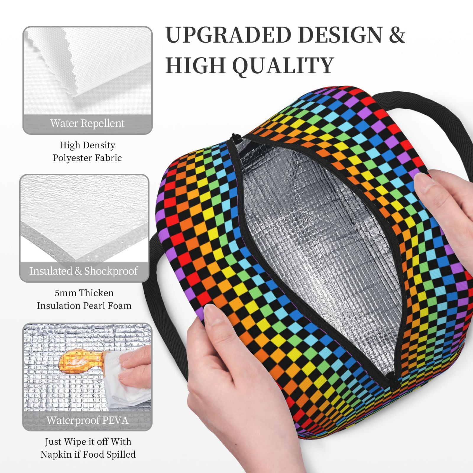 Hirioo Rainbow Chequerboard for Eco-friendly Lunch Box,Leakproof Lunch Box for School, Work, Travel, and Picnics,Perfect for Meal Prep