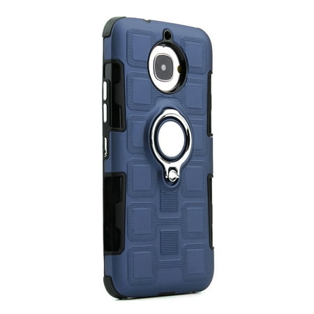 Protective Phone Case Running Sports Three-in-One with Back Clip 360 Degree Ring Car Magnetic Heavy Duty TPU & Hard PC Shockproof Solid Three-layer Mobile Phone Shell for Moto G5s Plus(Dark Blue)