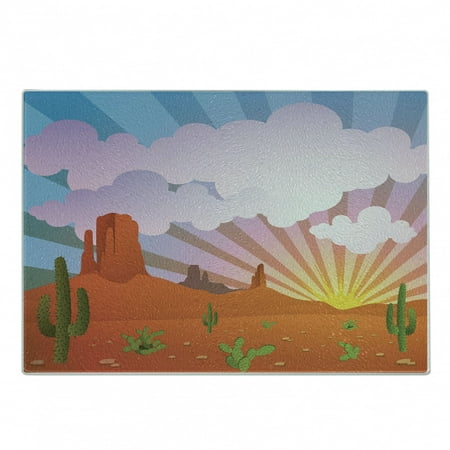 

Cactus Cutting Board Abstract Desert Landscape with Mountains and Cactus Arid Country View at Sunset Decorative Tempered Glass Cutting and Serving Board Small Size Multicolor by Ambesonne