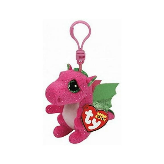 TY Beanie Boos - DARLA the Pink Dragon (Glitter Eyes) (Plastic Key Clip) (BONUS ONE FUN CHOPS)