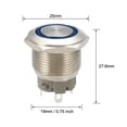 thumbnail image 2 of Interruptor de botón metálico de enclavamiento de 19 mm de diámetro de montaje 1NO 12V luz LED azul con cables de enchufe de socket paquete de 1, 2 of 5