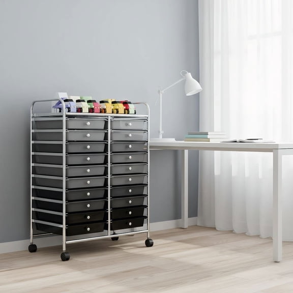 Barara King File Cabinet, Filing Cabinet Organizer,20 Drawers Rolling Storage Cart Studio Organizer-Black & Gray