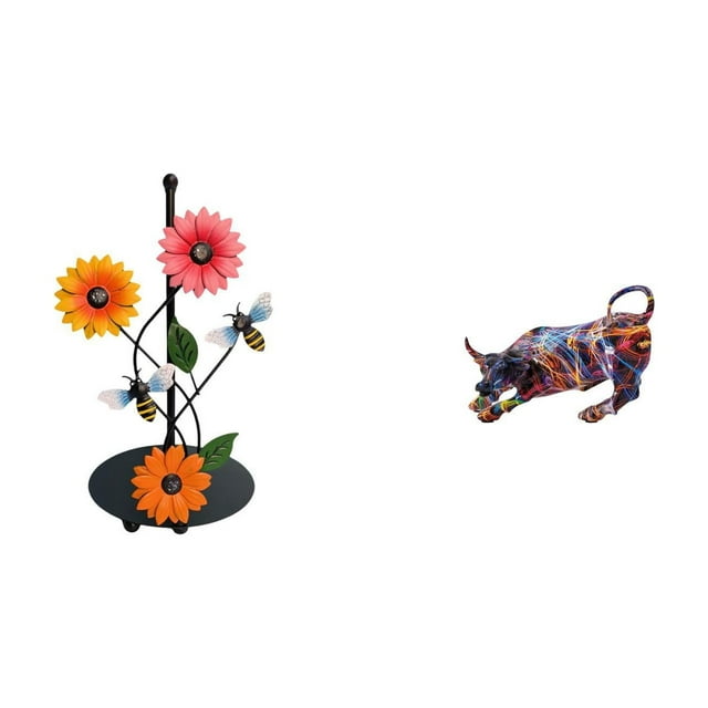 Dispensador de toallas de papel con forma de toro de resina, colección de esculturas de animales Feng Shui coloridos, soporte vertical antideslizante