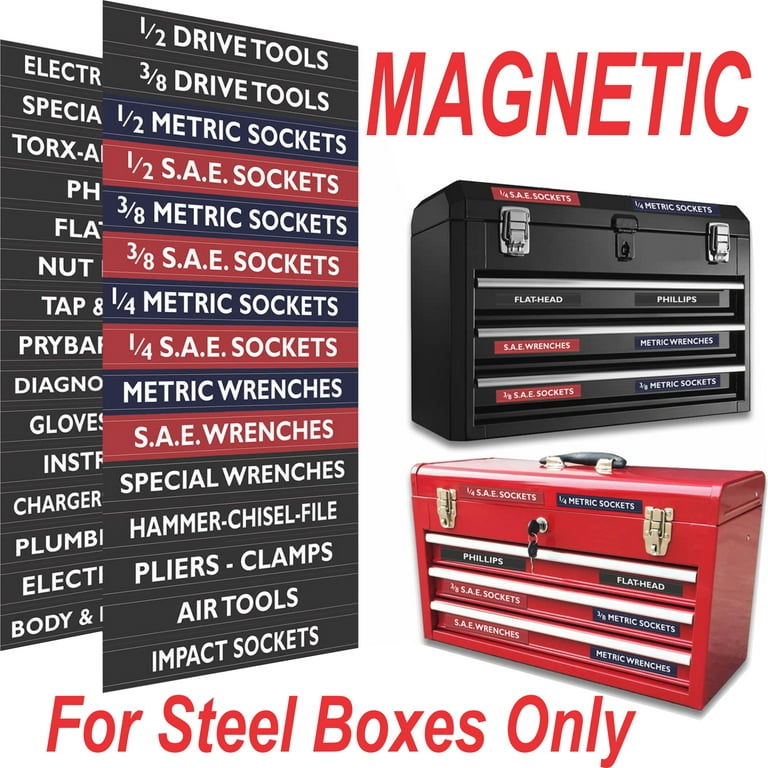 Magnetic Tool Box - Tool Chest Organizer Labels (Blue Edition) organize  boxes drawers cabinetsQuick Easy fits all brands of Steel tool chest  Craftsman Snap-on Mac 