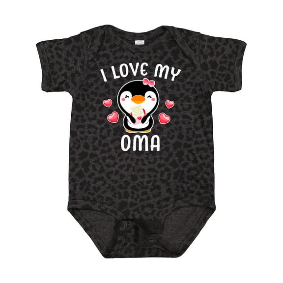 Inktastic I Love My Oma with Cute Penguin and Hearts Girls Baby Bodysuit