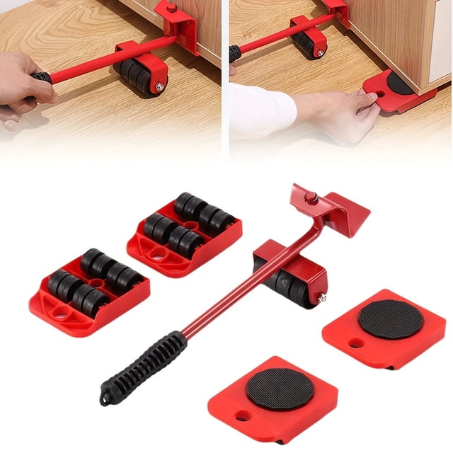 MesaSe Ensemble d'Outils de Levage de Meubles à Hauteur Réglable avec Levier et 4 Roues, Chariot de Levage de Meubles, Glisseurs de Déplacement pour Meubles Lourds (Capacité de Levage Rouge 220)