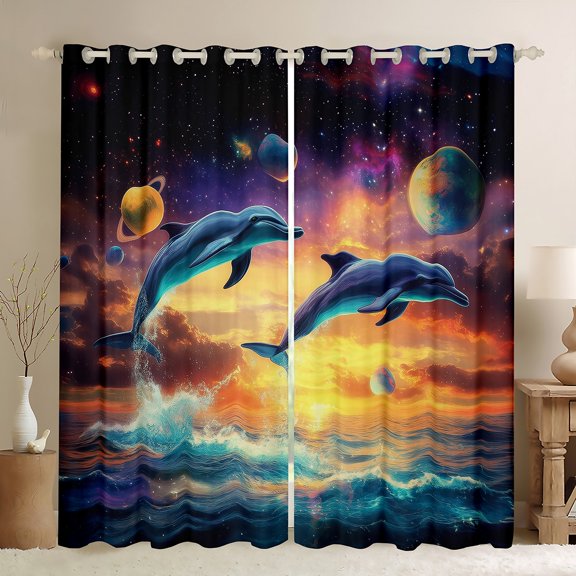 Homewish Ocean Whale Black Out Curtains,Sea Sealife Curtains Pack of 2 (42x63 Each),Orange Sunset Bedroom Curtains For Boys Kids,Microfiber Bedroom Decor