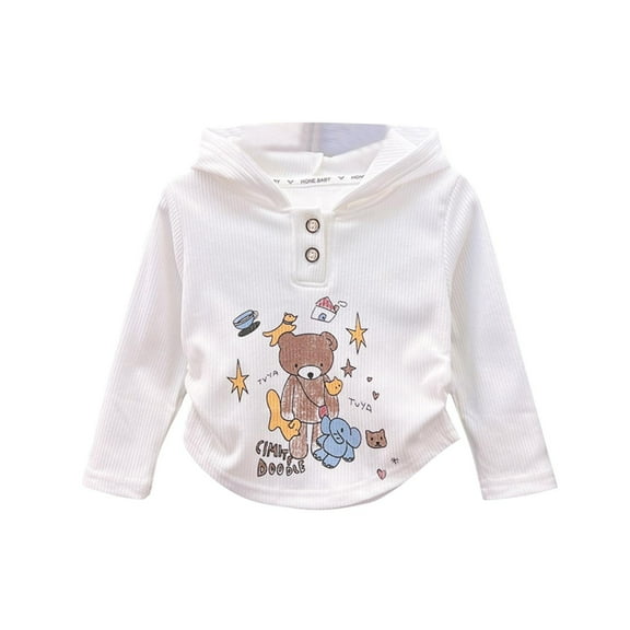 Favoffer Girls' Long-Sleeve Hooded Sweatshirt Teddy Bear Print Cotton Thick Casual Top for Daily, Playdates, Birthday Parties Toddler 3-10Y