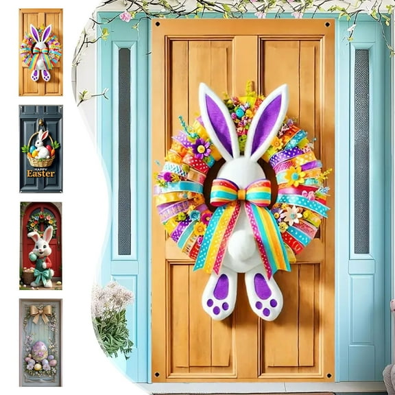 Tupukom Easter 70.87x35.43in Easter Banners Front Porch Porch DoorHanger Festival Flag Easter Banner Holiday Decorations Easter Door Curtain Outdoor Easter Baskets Party Supplies