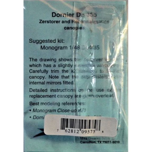 Dornier Do 335 Vacuform Canopy for Monogram (1/48 model kit accessory)