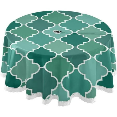 

Hyjoy 60 Moroccan Teal Green Outdoor Round Tablecloth Waterproof Stain-Resistant Non-Slip Circular Tablecloth with Umbrella Hole and Zipper for Tabletop Backyard Party BBQ Decor