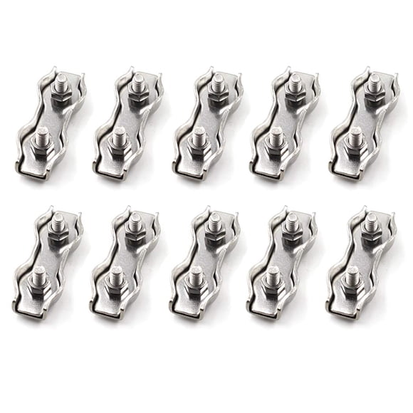 Abrazaderas de cable con clip para cuerda de alambre M5, conector de cable con hebilla de doble abrazadera de acero inoxidable 304 (10 unidades)