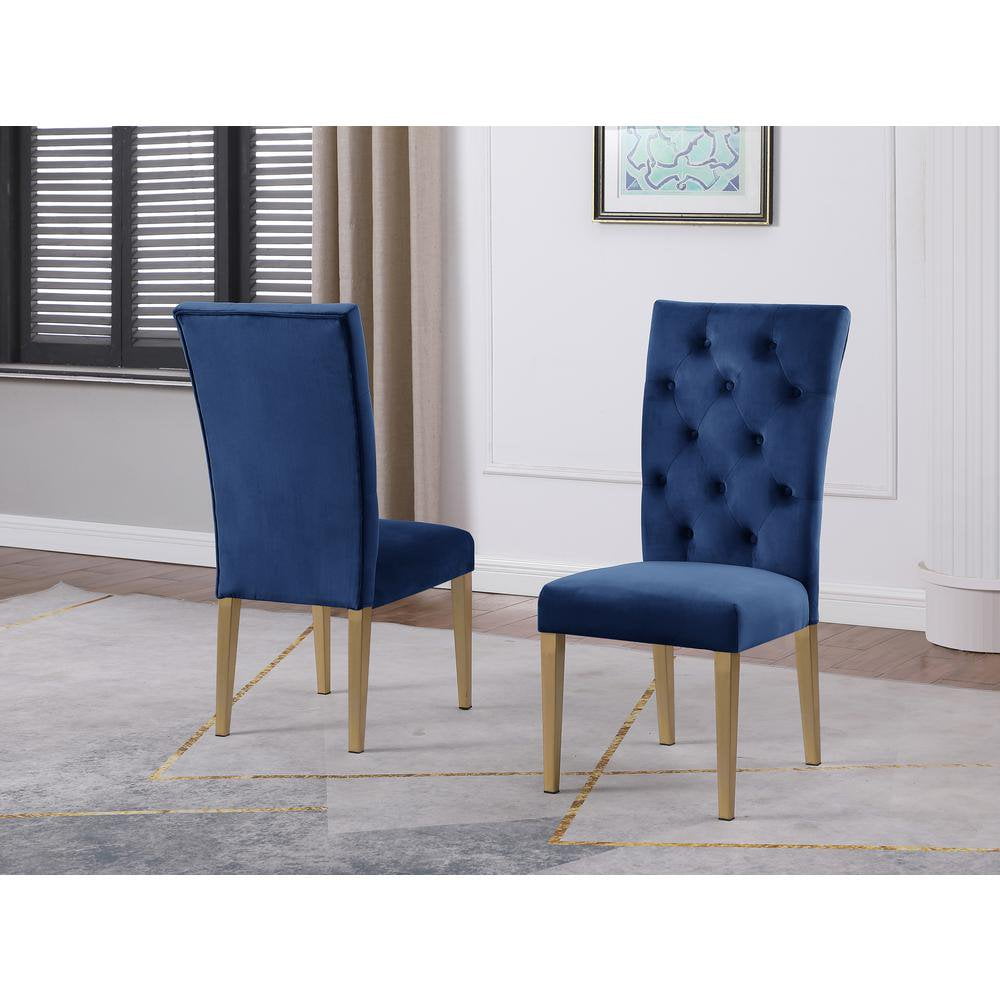 Kanepe Velvet Dining Chairs Set of 2, Tufted Upholstered Side Chairs for Kitchen, Dining, Modern Glam, Blue - 24"L x 19"D x 41"H