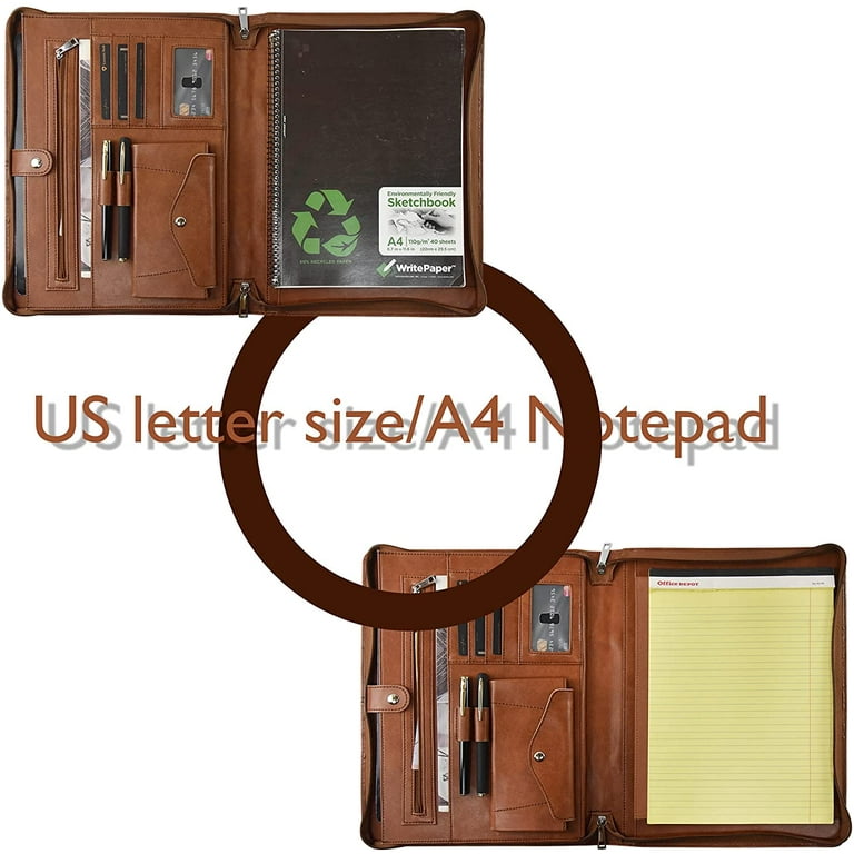 Executive Leather Padfolio for iPad , Letter A4 Paper and 11-inch Laptop