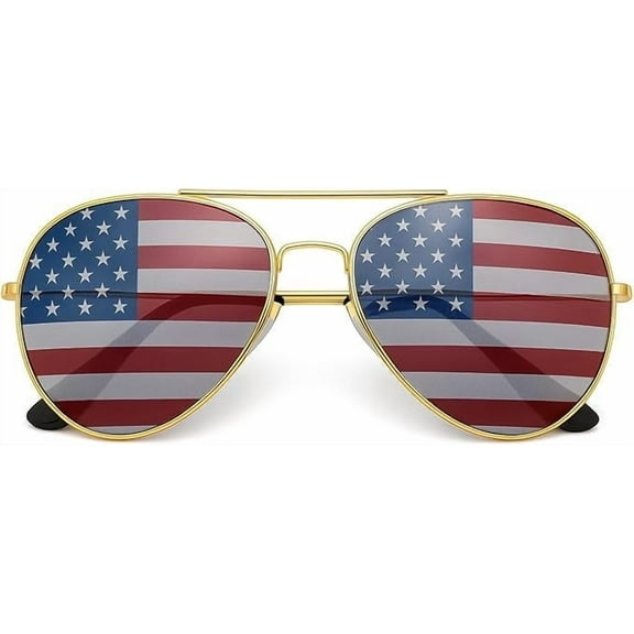 grinderPUNCH® American Flag Aviator Sunglasses Glasses (Gold)