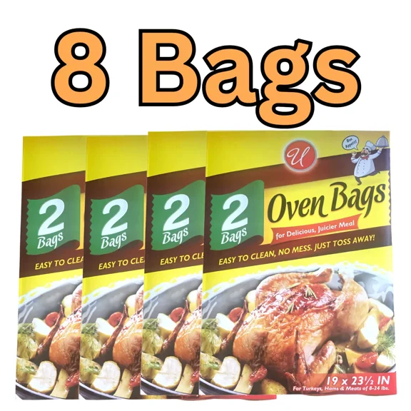 Oven Bags for Turkey and Meats, 19 x 23½ Inch, Easy Clean-Up, 8 Bags (4 Packs of 2 Bags Each)