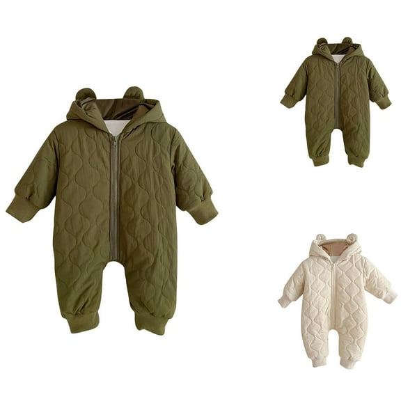Zwiiyzr 0-1T Newborn Unisex Baby Boy Girl Rompers Quilted Outerwear Winter Warm Solid Color Long Sleeve Jumpsuits Infants Clothes Outfits White