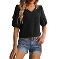 thumbnail image 1 of AherBiu Hauts d'Été Boho pour Femmes Col en V Manches 1/2 à Pois Chic Décontracté Chemises Amples Blouse, 1 of 6