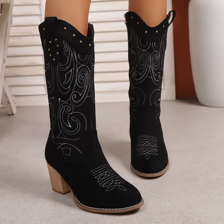 Mostsola Embroidery Cowboy Boots for Women Suede Vintage  display picture 3