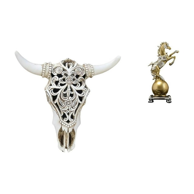 Escultura de pared de calavera,Estatua de resina con cabeza de vaca para decoración de pared y hogar,Adornos de diseño de patrón de decoración de pared de cabeza de vaca,Figura de
